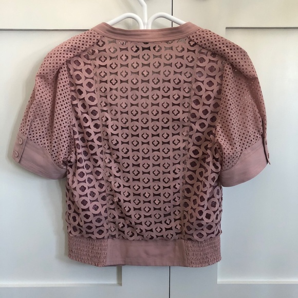 Perforated Blush Pink Short Sleeve Blouse - Picture 2 of 4